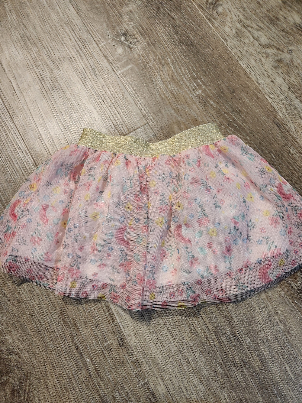 Carter's Pink Floral Tulle Skirt with Gold Waistband